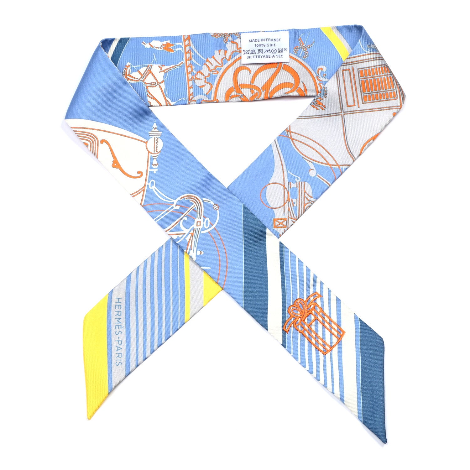 Hermes Silk Ex-Libris Sticker Twilly Bleu Moyen Jaune Vif 1 of 5