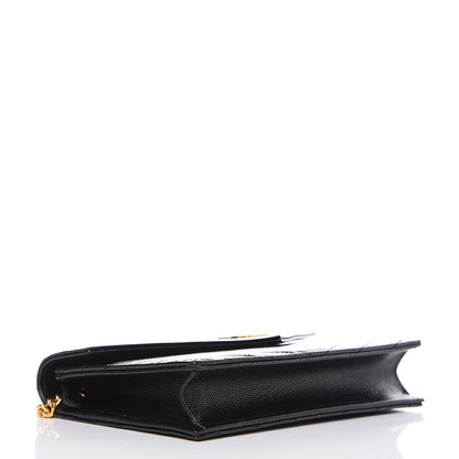 Saint Laurent Grain De Poudre Matelasse Chevron Monogram Envelope Chain Wallet Black 4 of 11