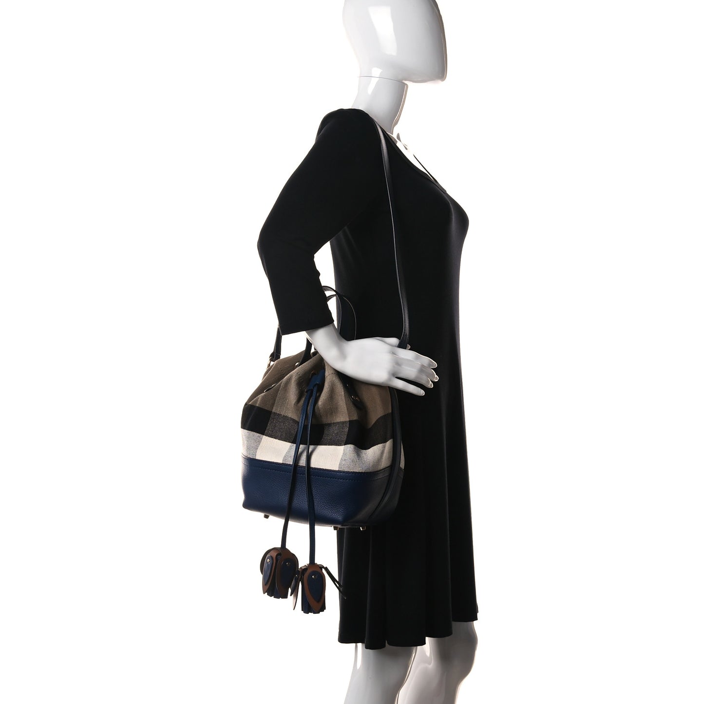 Grainy Calfskin Mega Check Tassel Heston Tote Navy