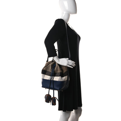 Burberry Grainy Calfskin Mega Check Tassel Heston Tote Navy 2 of 14