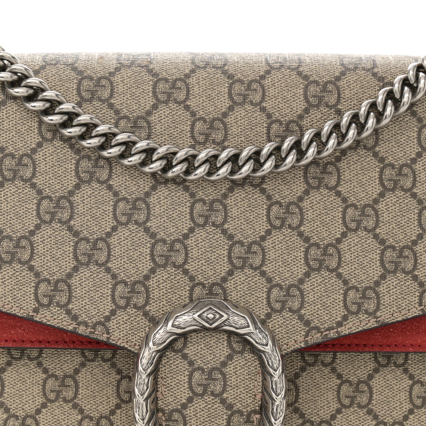 GG Supreme Monogram Suede Cudu Medium Dionysus Shoulder Bag Beige Ebony Vulcanic Red