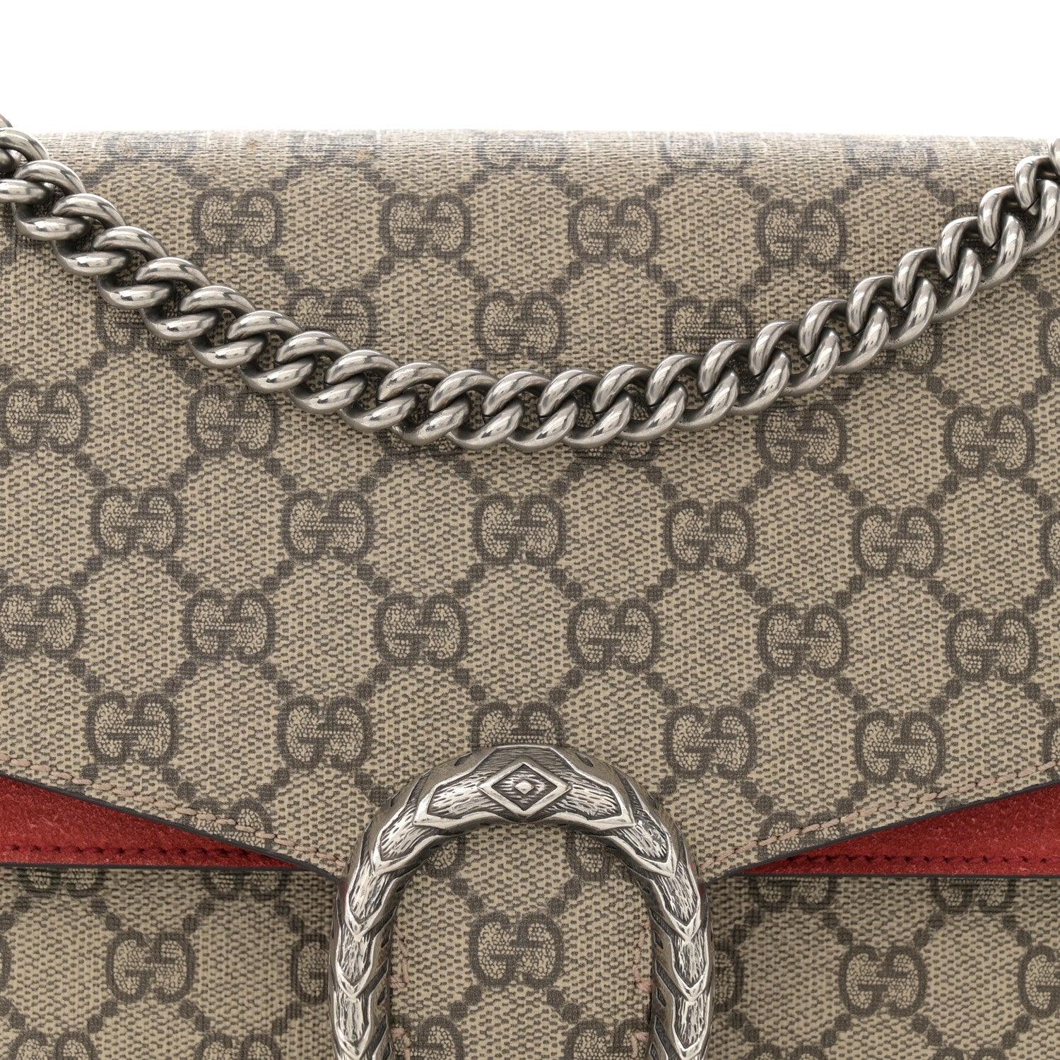 Gucci GG Supreme Monogram Suede Cudu Medium Dionysus Shoulder Bag Beige Ebony Vulcanic Red 8 of 16