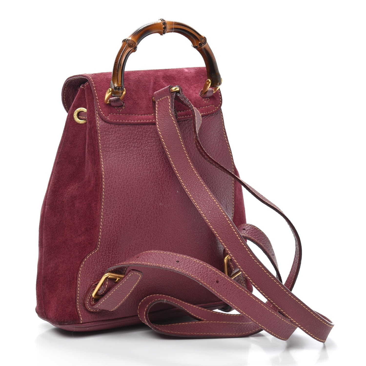 Gucci Suede Calfskin Bamboo Backpack Purple 3 of 9