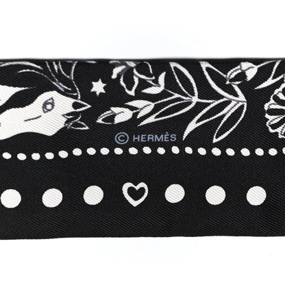Hermes Silk Peuple Du Vent Bandana Twilly Black White 3 of 4
