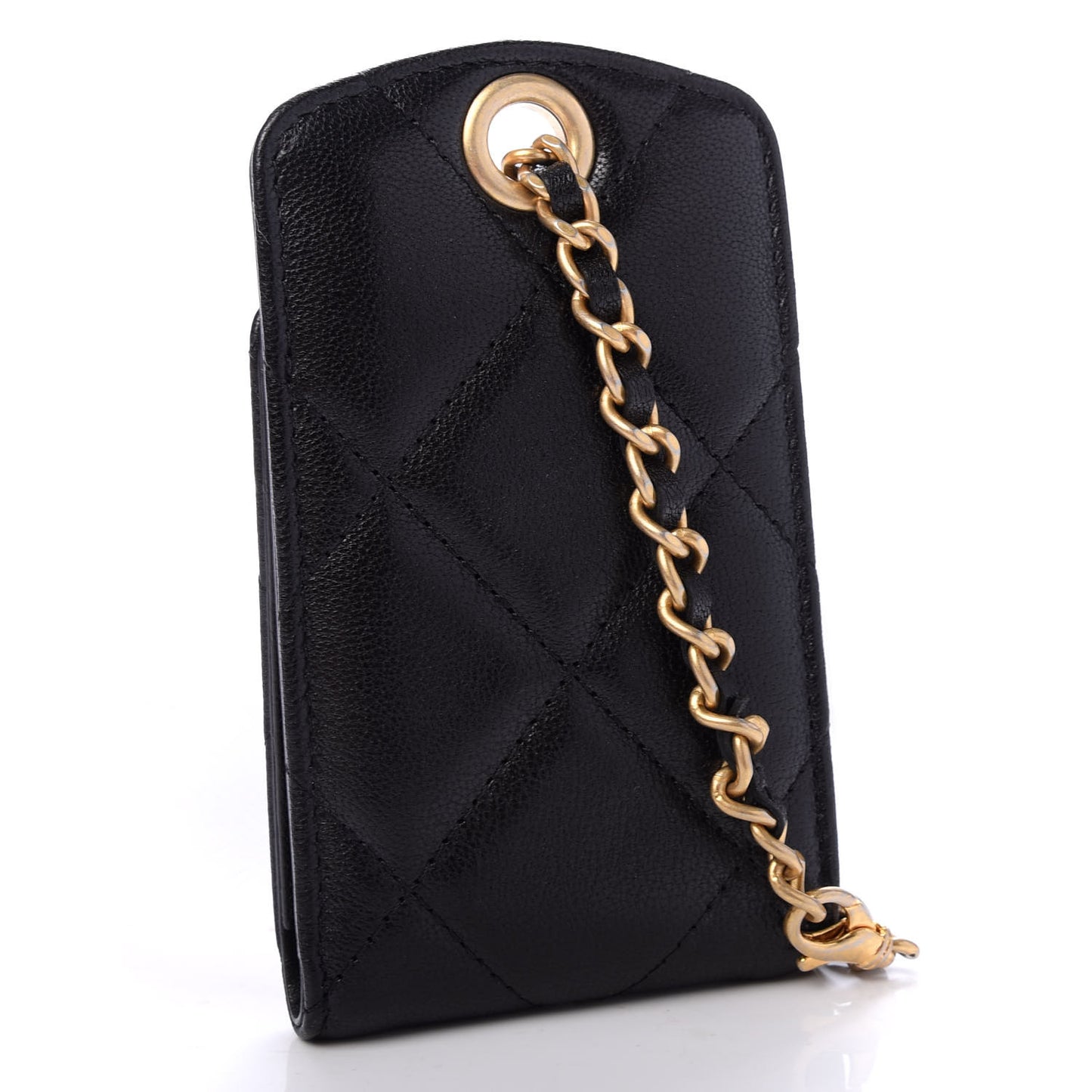 Goatskin Quilted Chanel 19 Luggage Tag Black
