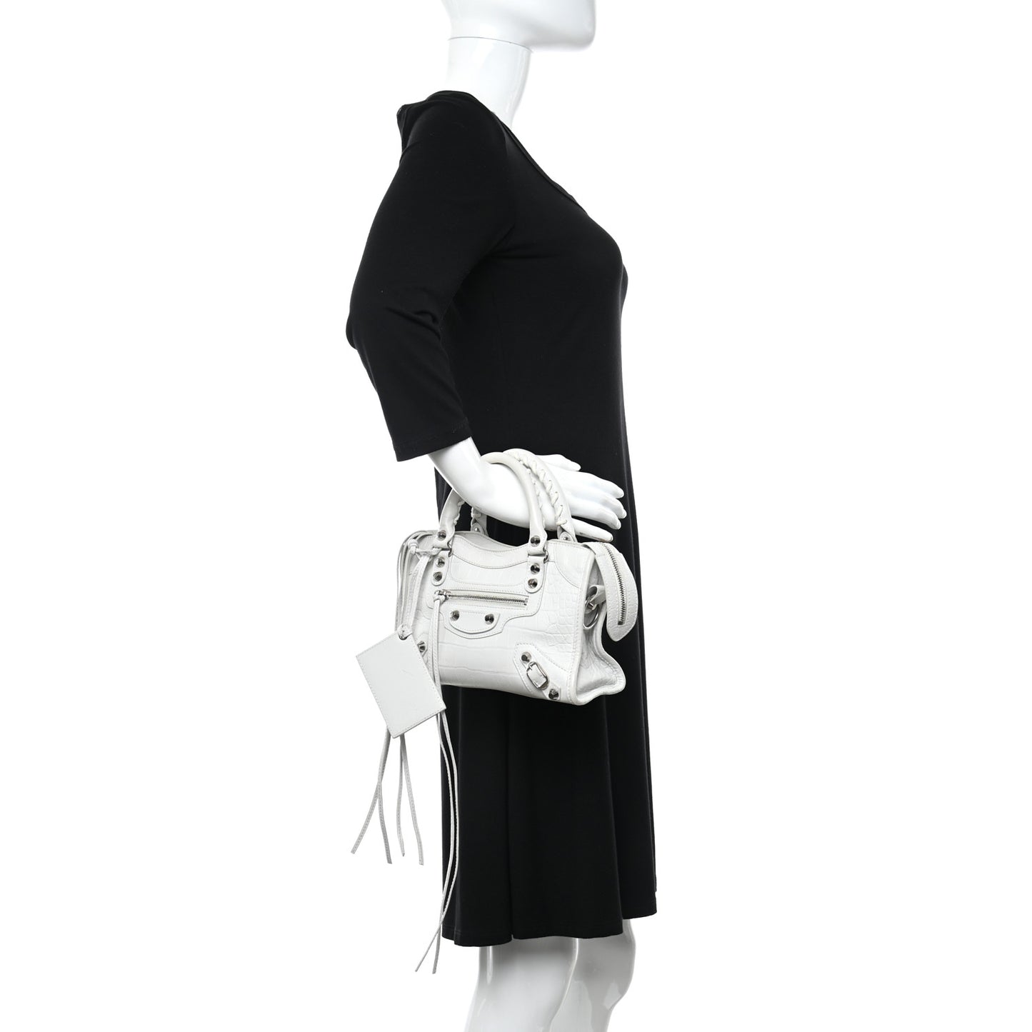 Matte Supple Lambskin Crocodile Embossed Classic Silver Hardware Mini City White