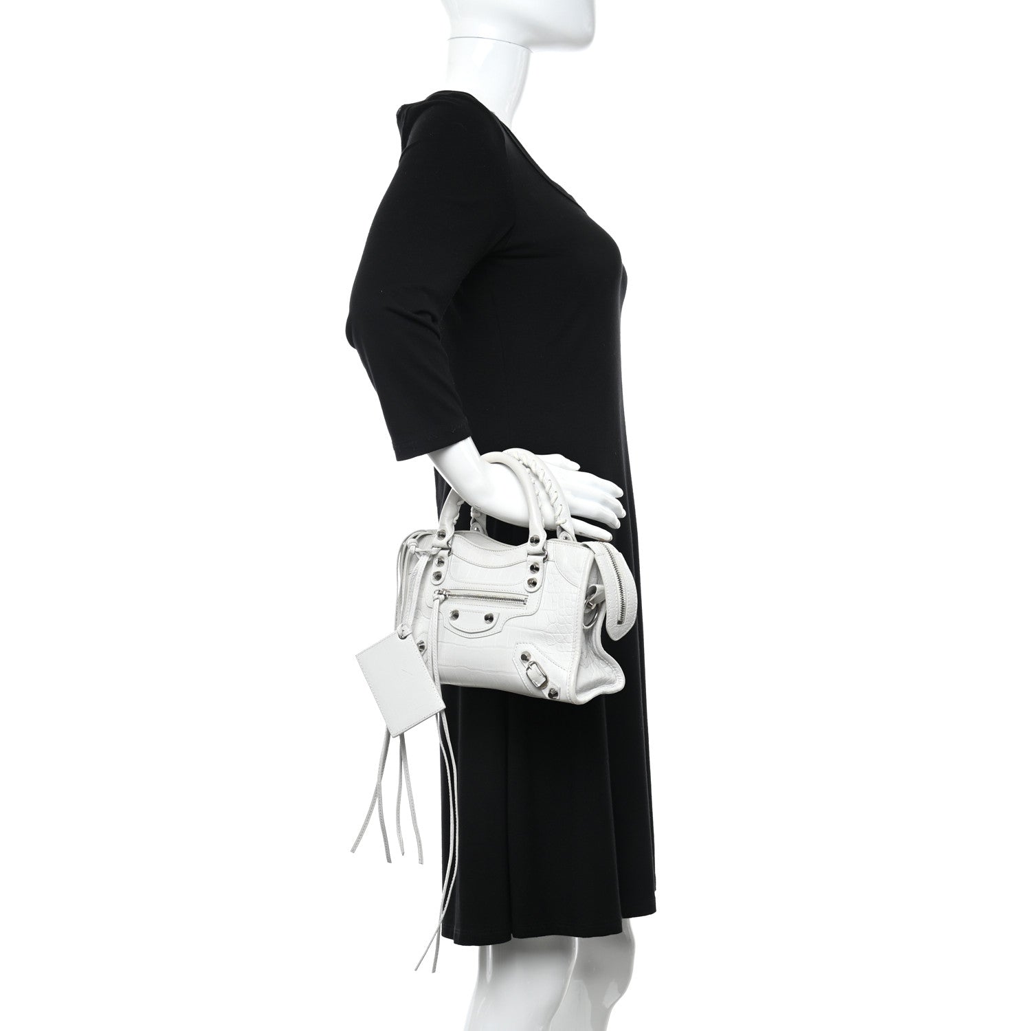 Balenciaga Matte Supple Lambskin Crocodile Embossed Classic Silver Hardware Mini City White 2 of 18