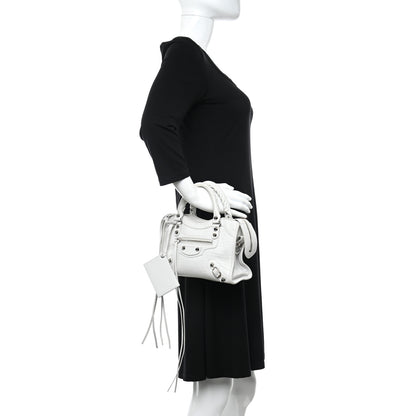 Balenciaga Matte Supple Lambskin Crocodile Embossed Classic Silver Hardware Mini City White 2 of 18