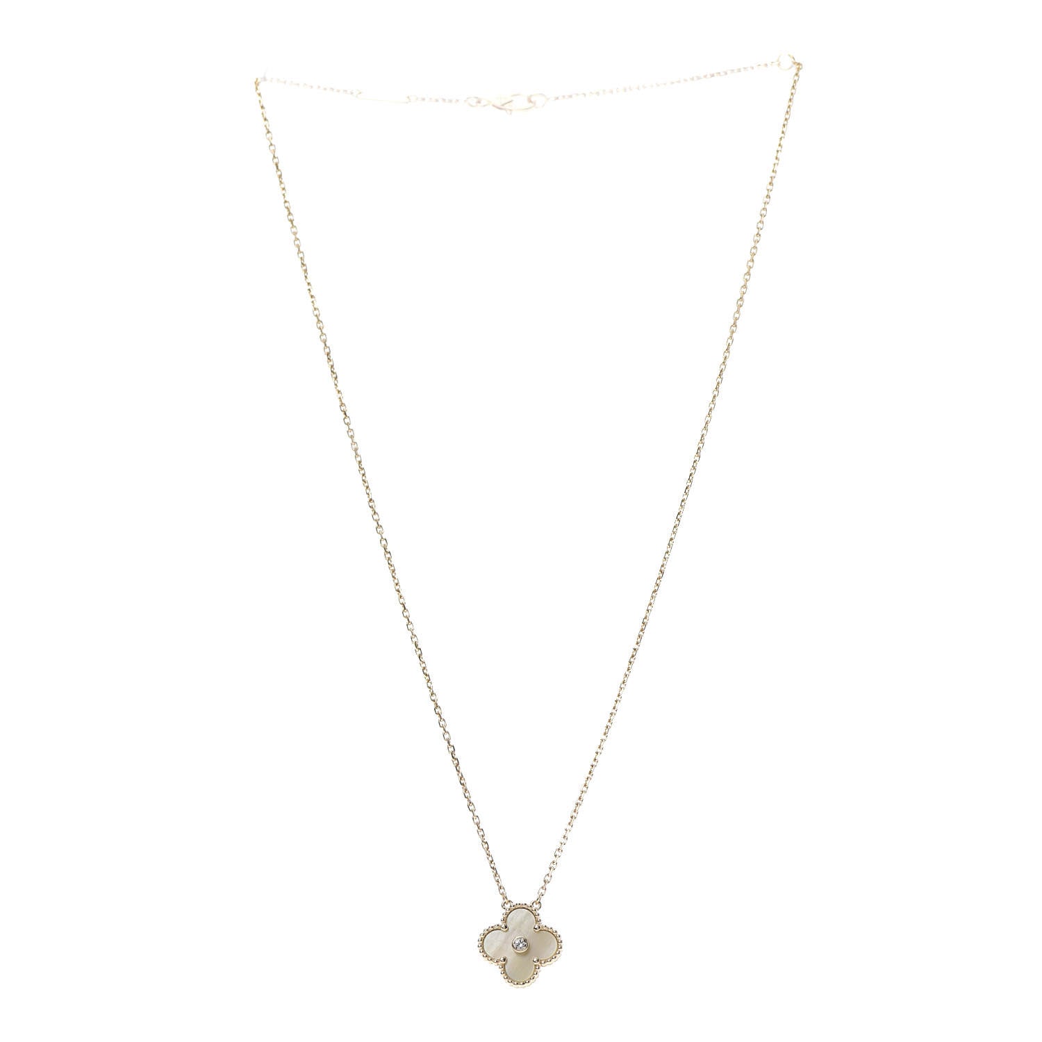 Van Cleef & Arpels 18K Yellow Gold Diamond Yellow Mother of Pearl Vintage Alhambra Pendant Necklace 3 of 7