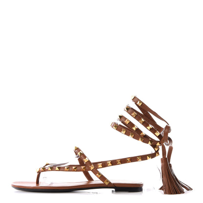 Valentino Garavani Calfskin Rockstud Flair Ankle Wrap Flat Sandals 38 Selleria 1 of 9