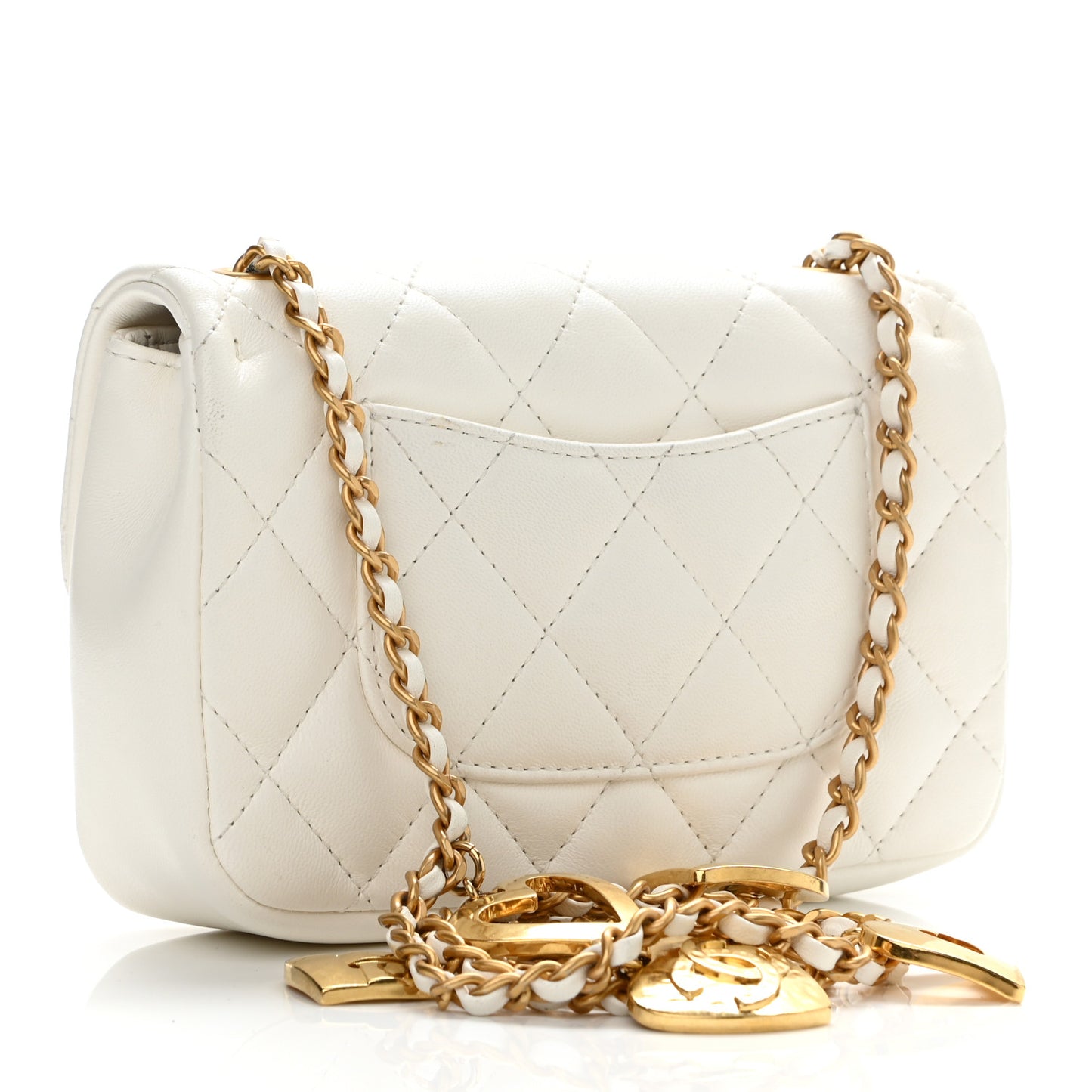 Lambskin Quilted Mini Heart Charms Flap White
