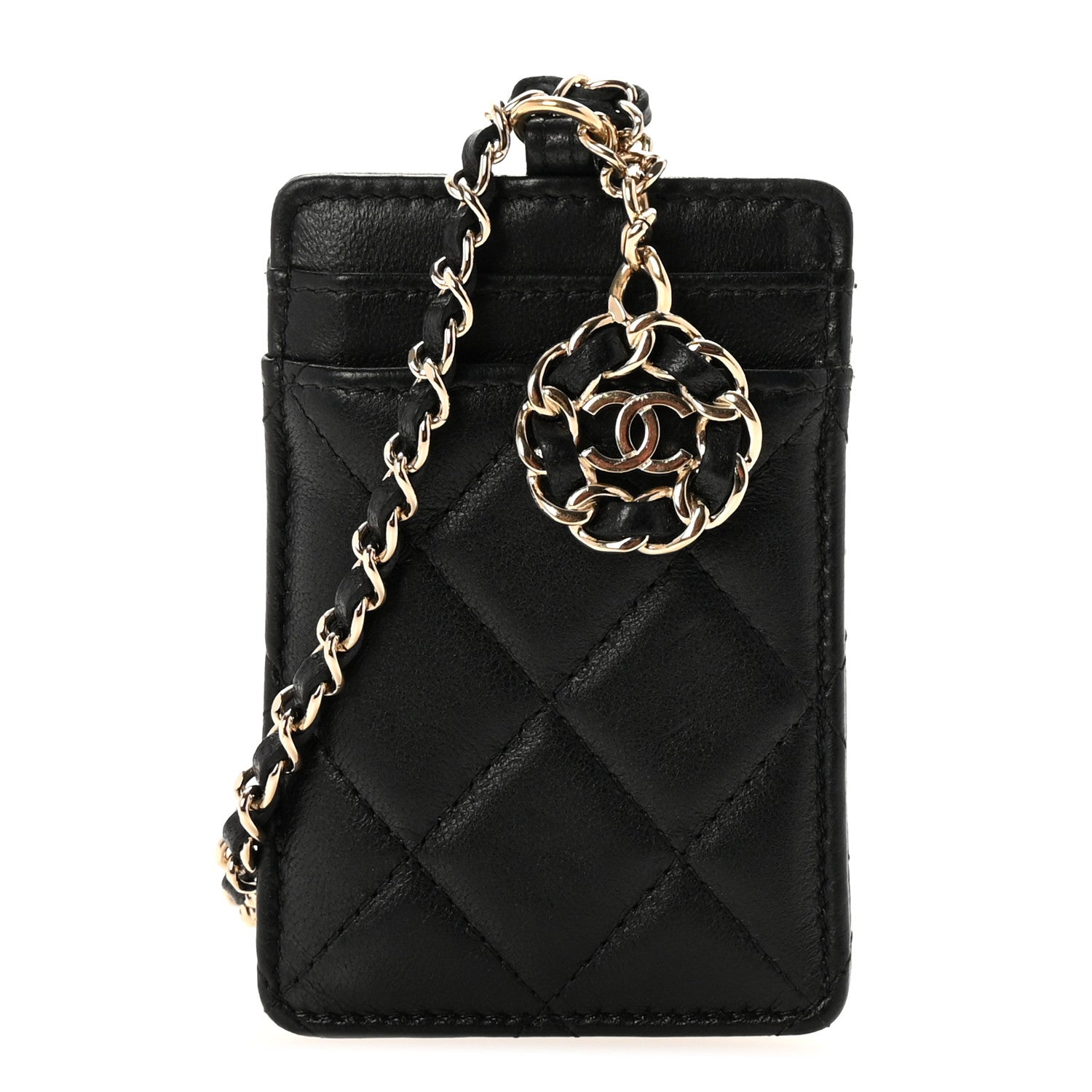 Chanel Lambskin Quilted Card Holder On Chain Black 1 of 10
