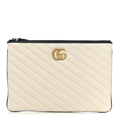 Gucci Vintage Effect Calfskin Matelasse Diagonal Torchon GG Marmont Zip Pouch Mystic White Blue Agata 1 of 10