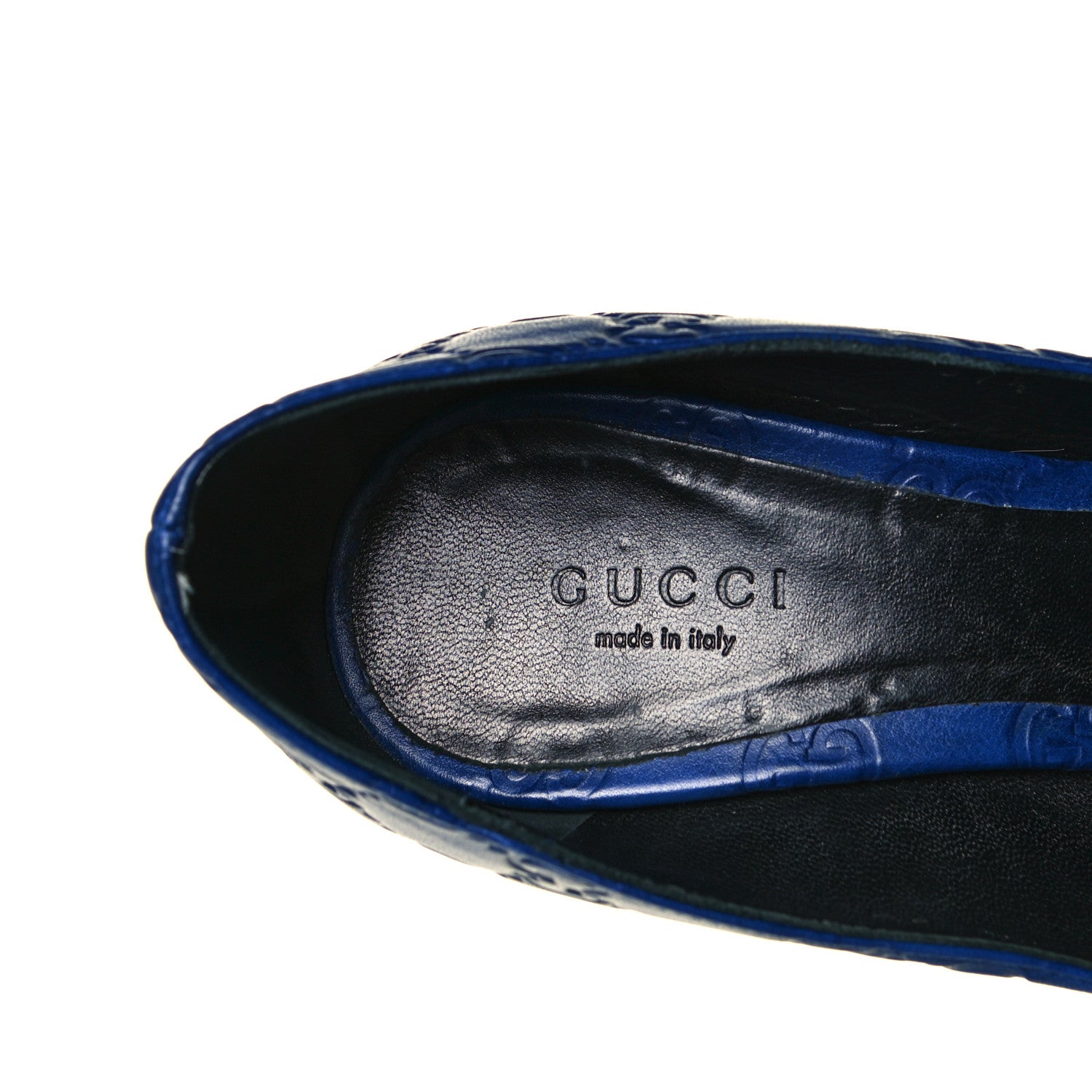 Gucci Soft Guccissima GG Peep Toe Heels 37.5 Blu Cina 4 of 12