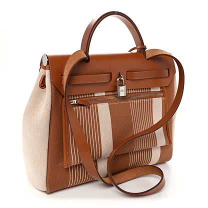 Hermes Vache Hunter Toile H Vibration Herbag Zip Retourne 31 PM Fauve Ecru Beige 4 of 13