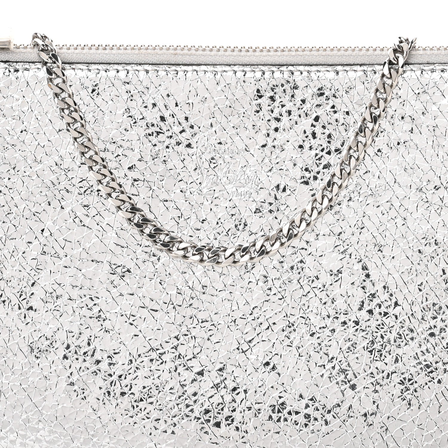 Christian Louboutin Metallic Textured Calfskin Loubila Chain Clutch Silver 6 of 11