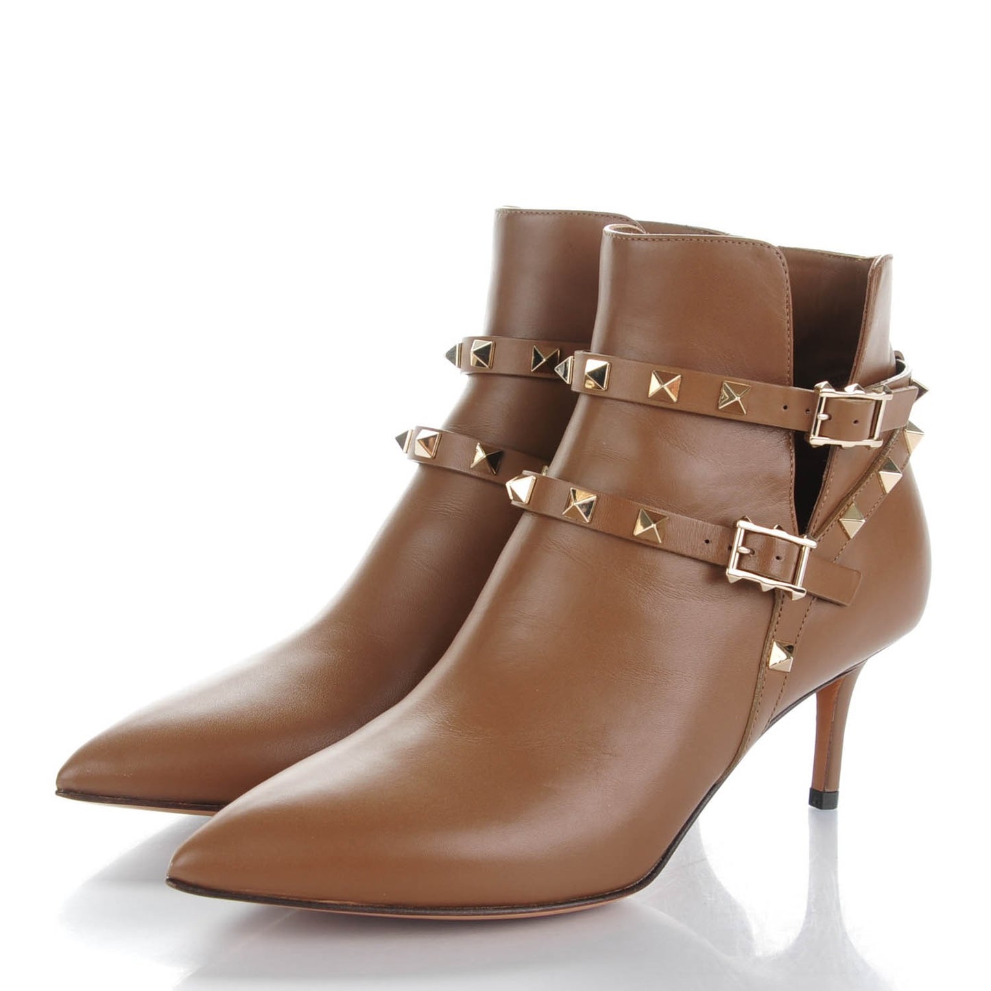Calfskin Rockstud Double Buckle 65mm Ankle Boots 36.5 Nocciola