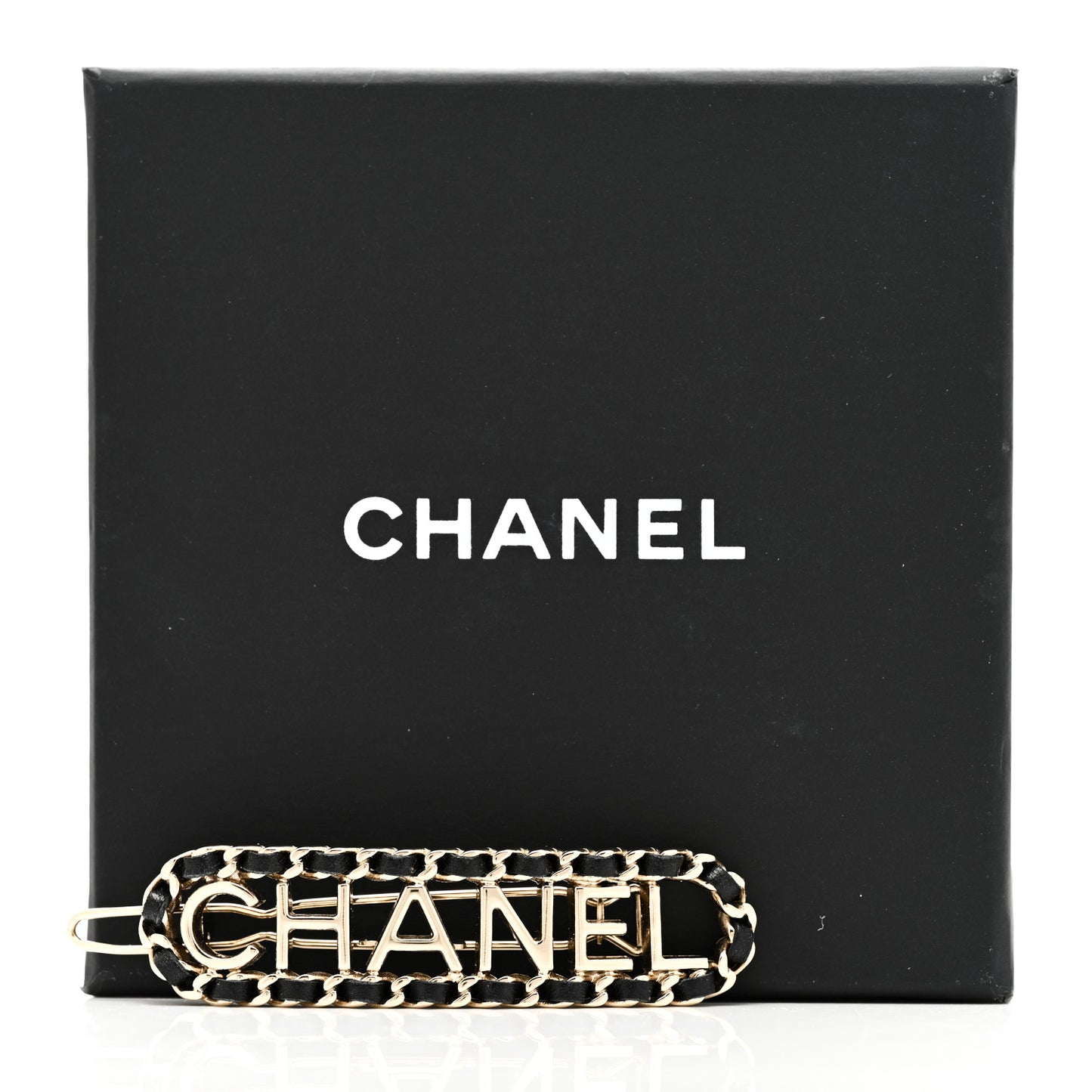 Metal Lambskin Vintage Allure Logo Hair Clip Black Gold