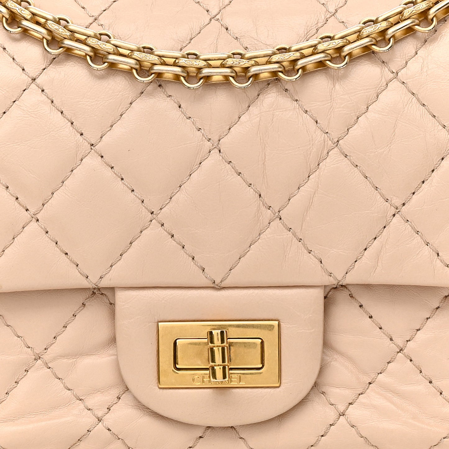 Aged Calfskin Quilted 2.55 Reissue 225 Flap Beige