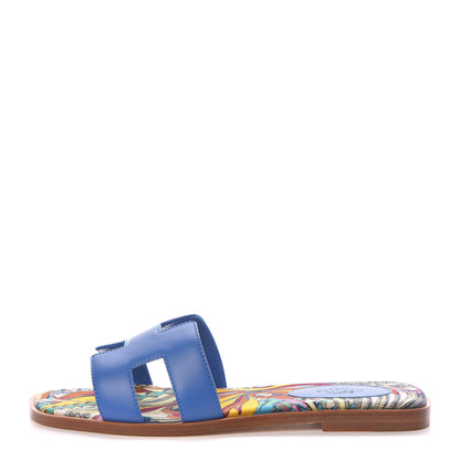 Hermes Calfskin Oran Sandals 37 Bleu Zanzibar 1 of 8