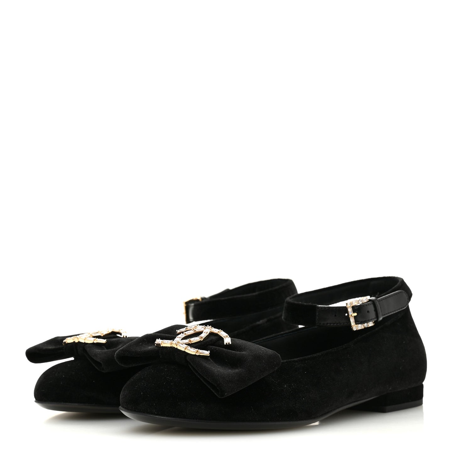 Velvet Strass CC Bow Mary Jane Flats 36 Black