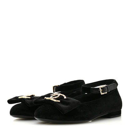Chanel Velvet Strass CC Bow Mary Jane Flats 36 Black 4 of 10