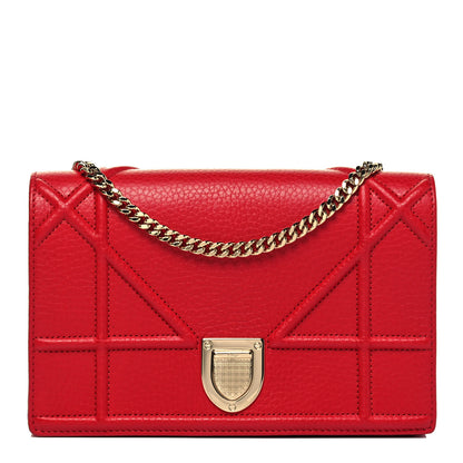 Christian Dior Grained Calfskin Diorama Wallet on Chain Pouch Rouge Vif 1 of 9