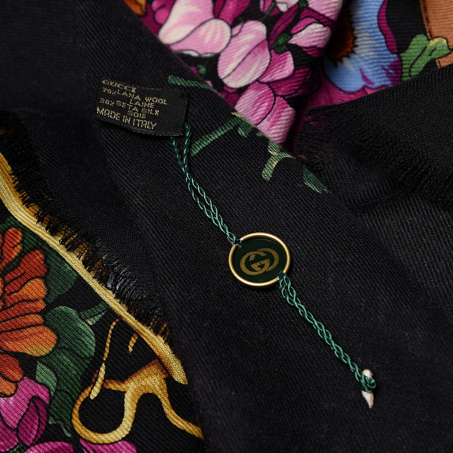 Wool Silk Floral Web Square Scarf Black