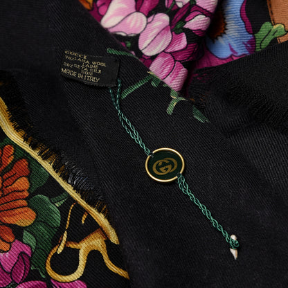 Gucci Wool Silk Floral Web Square Scarf Black 5 of 5
