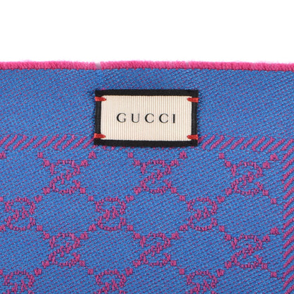 Gucci Wool GG Monogram Reversible New Sten Fringe Scarf Fuxia Sky Blue 3 of 5