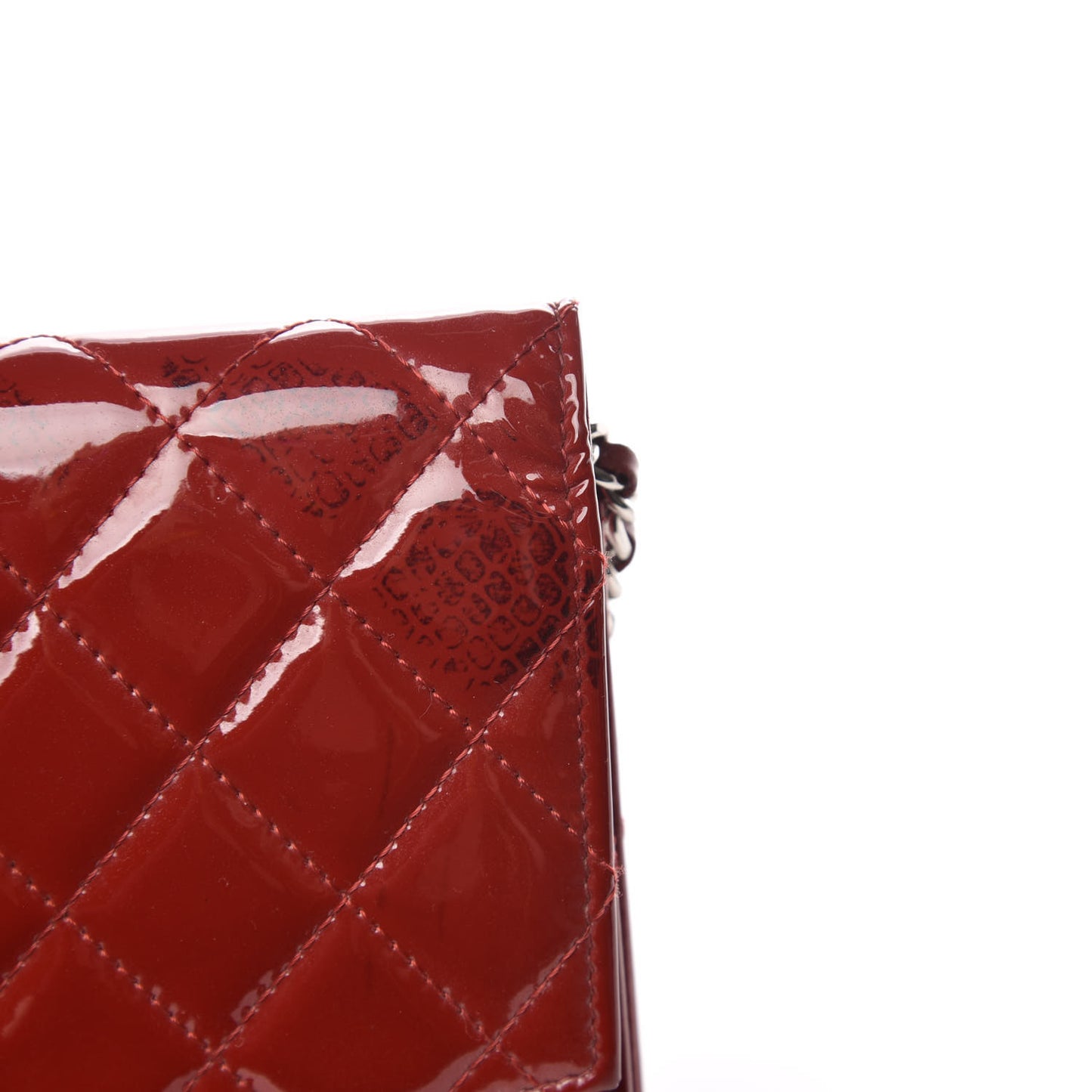 Patent Quilted Brilliant Wallet On Chain WOC Red