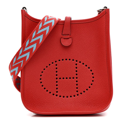 Hermes Taurillon Clemence Evelyne TPM Rouge De Coeur Bleu Du Nord 1 of 11