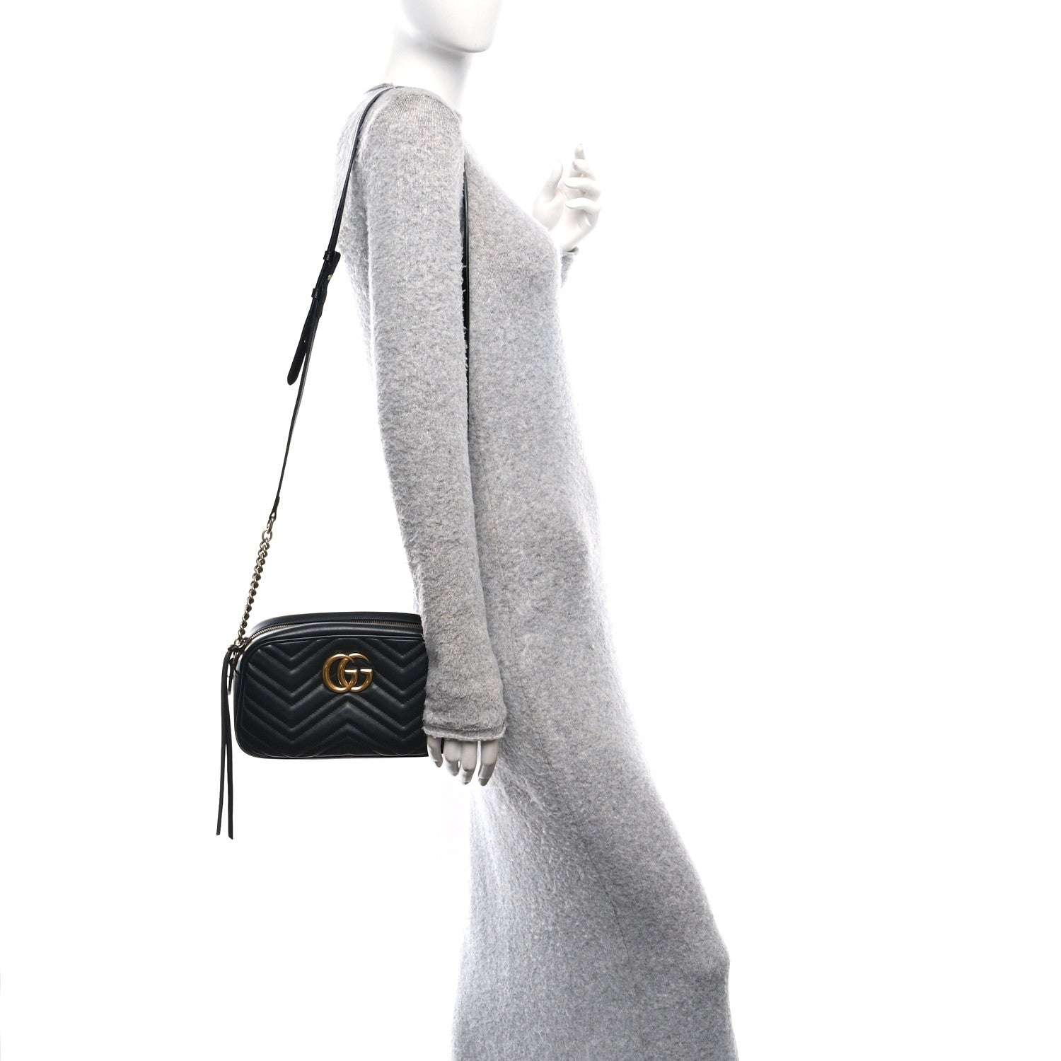 Gucci Calfskin Matelasse Small GG Marmont Chain Shoulder Bag Black 2 of 13