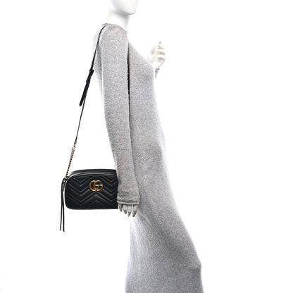 Gucci Calfskin Matelasse Small GG Marmont Chain Shoulder Bag Black 2 of 13