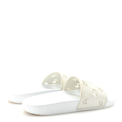 Gucci Rubber GG Monogram Perforated Womens Slide Sandals 38 Great White 5 of 7
