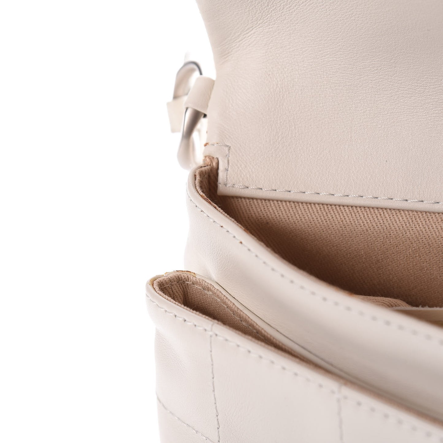 Calfskin Square Stitched Mademoiselle Shoulder Bag White