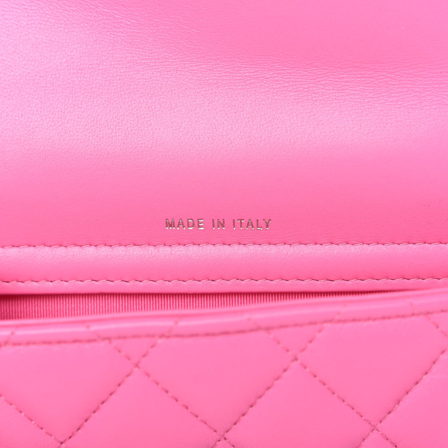 Lambskin Quilted Flap Phone Holder With Chain Neon Pink