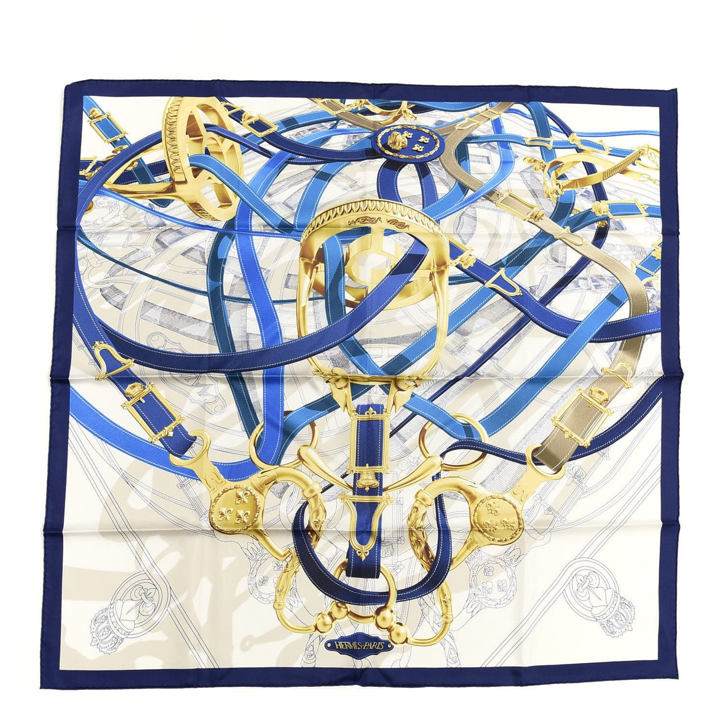 Silk Cavalcadour Voltigeur Scarf 90 Bleu Roy Creme Cobalt