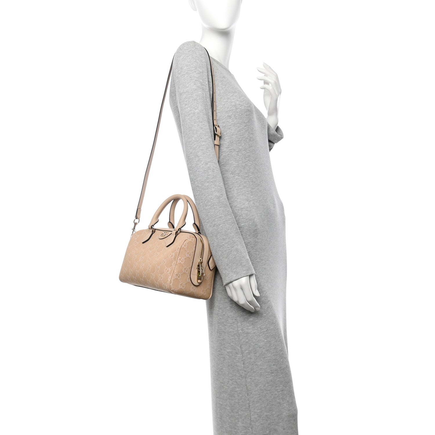 Gucci Summer Denim Calfskin GG Monogram Small Ophidia Top Handle Bag Souffle Rose 2 of 10