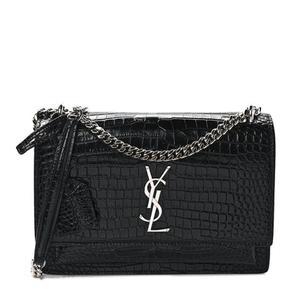 Saint Laurent Calfskin Crocodile Embossed Medium Monogram Sunset Black 1 of 8