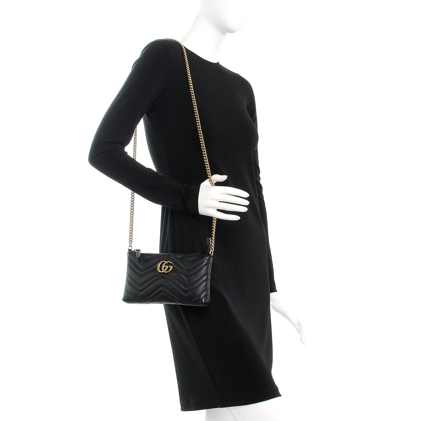 Calfskin Matelasse Mini GG Marmont Chain Bag Black