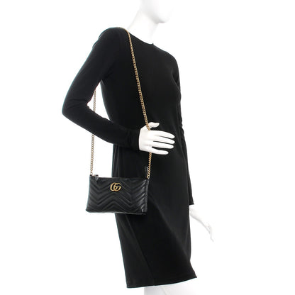 Gucci Calfskin Matelasse Mini GG Marmont Chain Bag Black 2 of 7