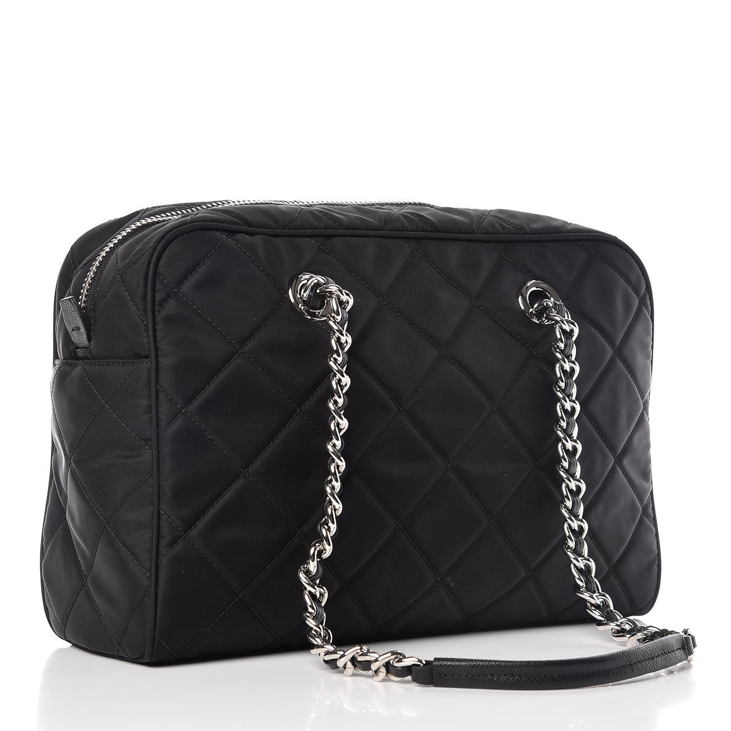 Nylon Tessuto Impuntu Quilted Shoulder Bag Black