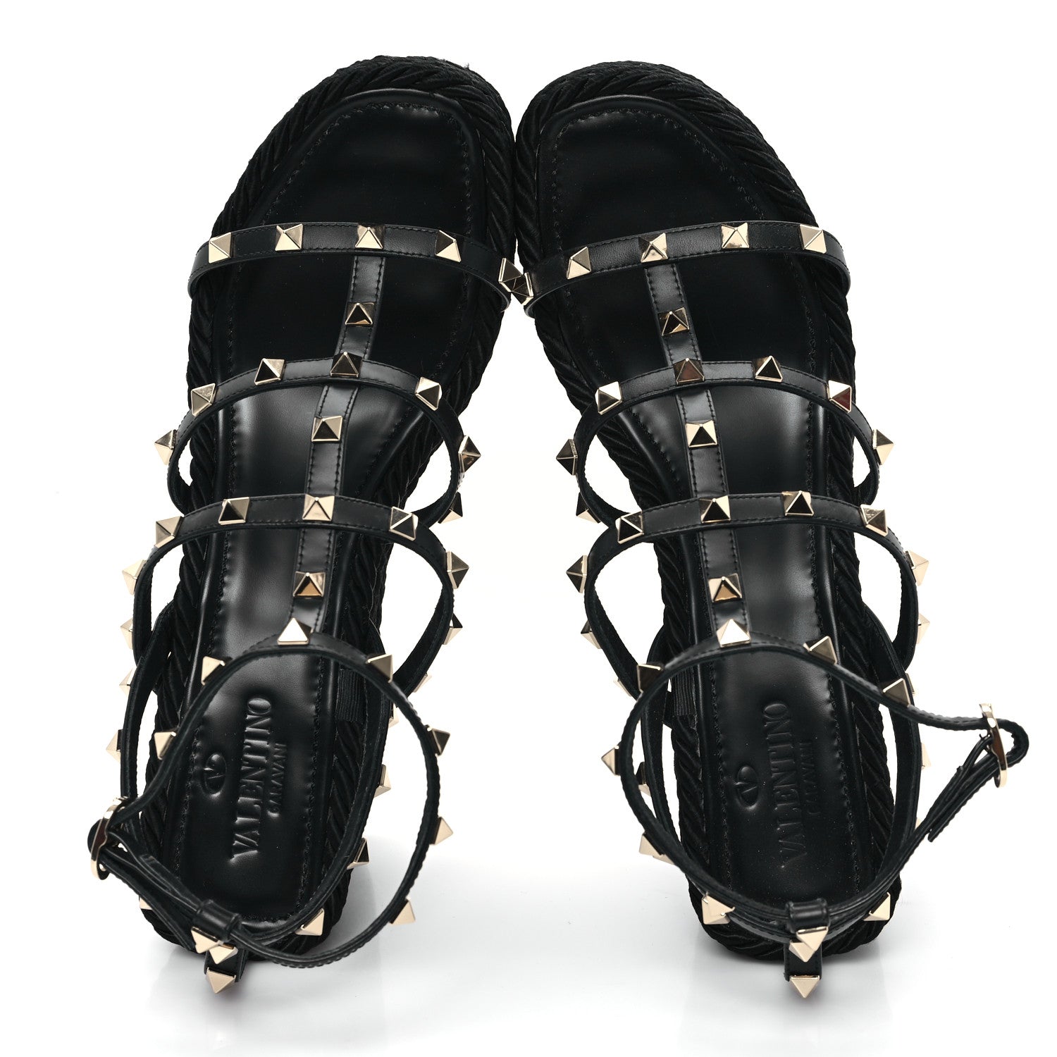 Valentino Garavani Calfskin Rockstud Ankle Strap Torchon Espadrille Caged 25/95mm Wedge Sandals 40 Black 2 of 9
