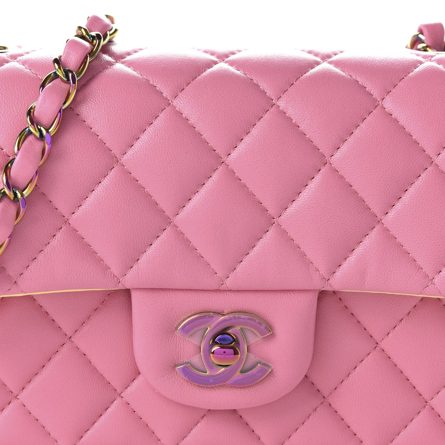 Lambskin Quilted Mini Rectangular Flap Pink Yellow