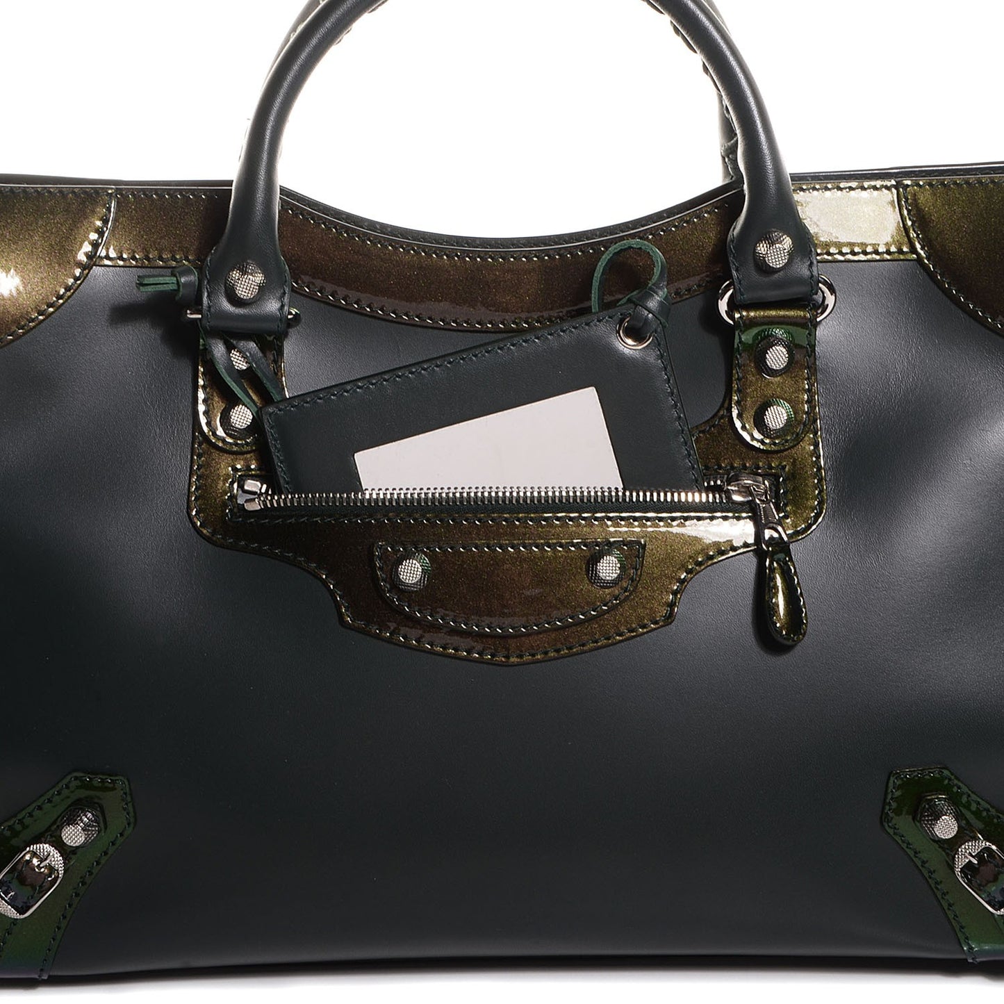 Smooth Calfskin Metallic Patent Giant 12 Silver Hardware City Vert Poker Fonce