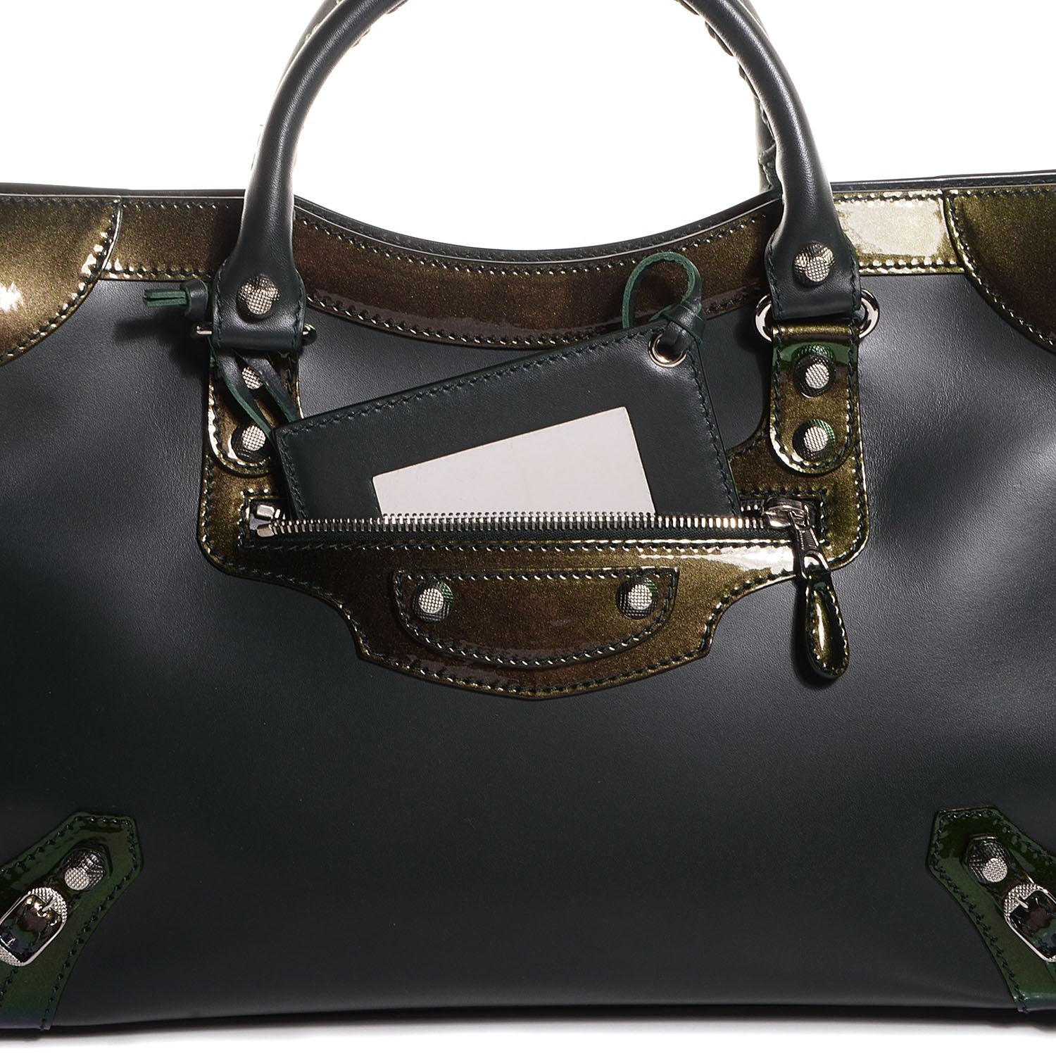 Balenciaga Smooth Calfskin Metallic Patent Giant 12 Silver Hardware City Vert Poker Fonce 2 of 10