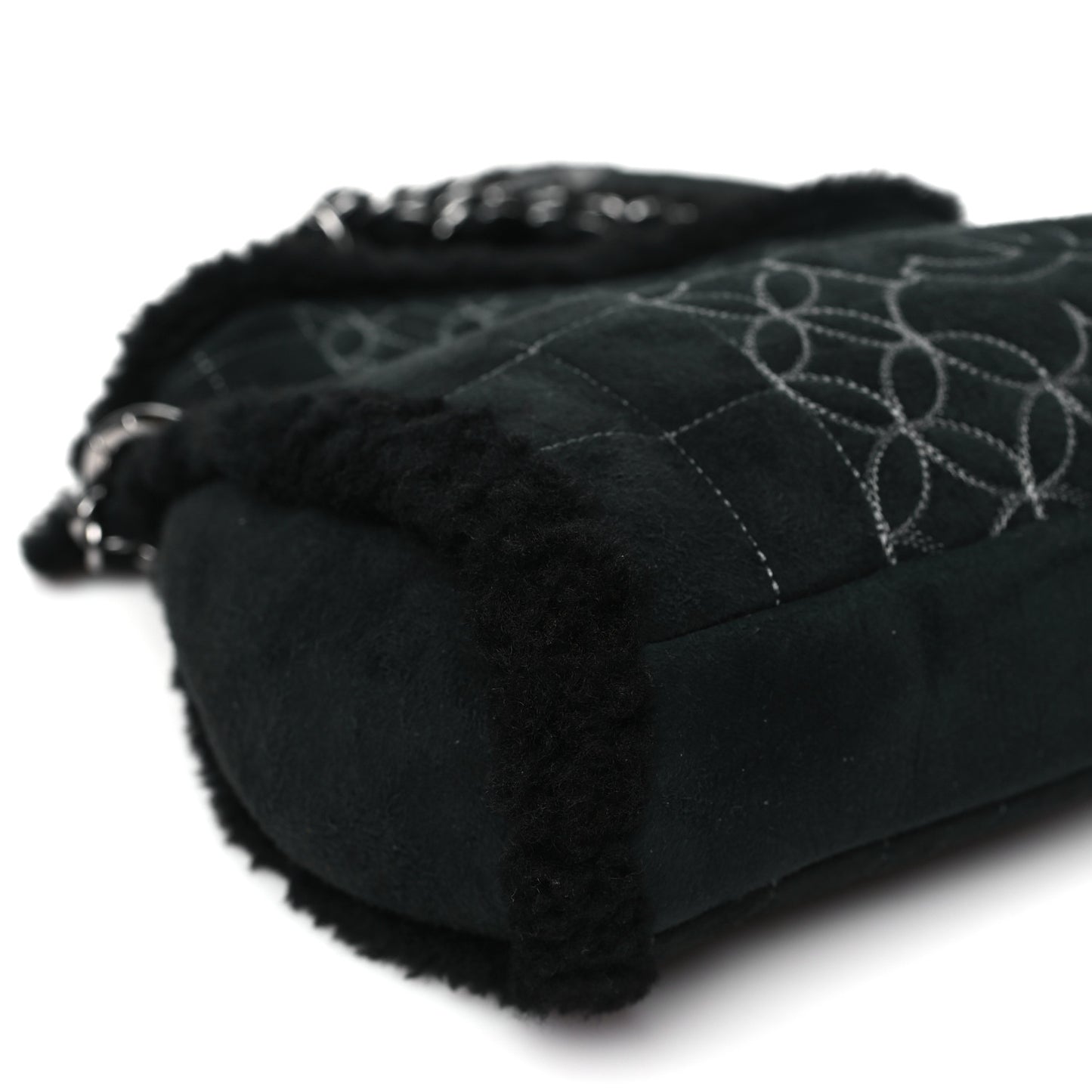 Suede Shearling Stitched CC Mini Tote Black