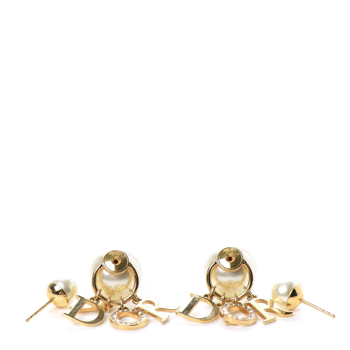 Pearl Crystal Tribal Logo Charms Earrings Gold