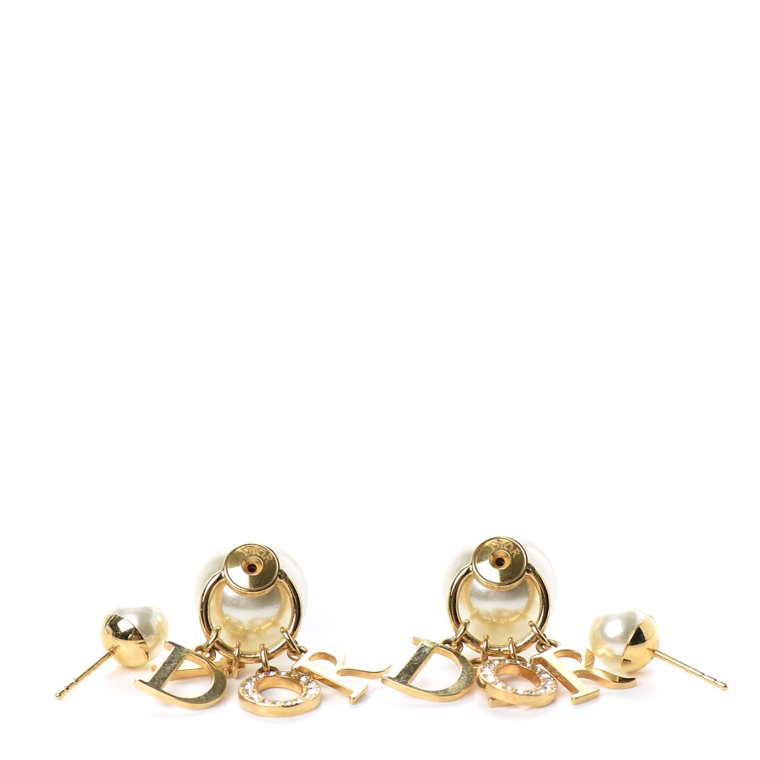 Christian Dior Pearl Crystal Tribal Logo Charms Earrings Gold 3 of 4